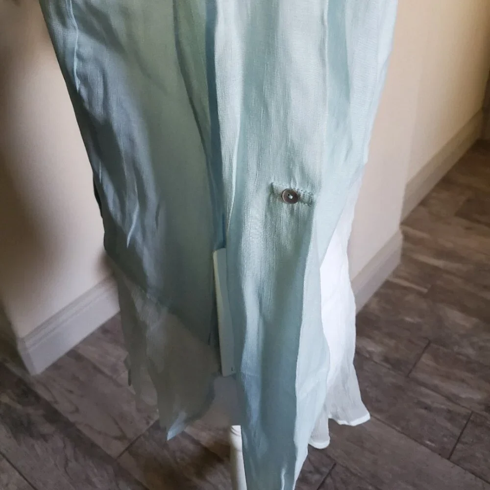 Line & Dot Blue Semi-Sheer Silk Tunic - Picture 4 of 9